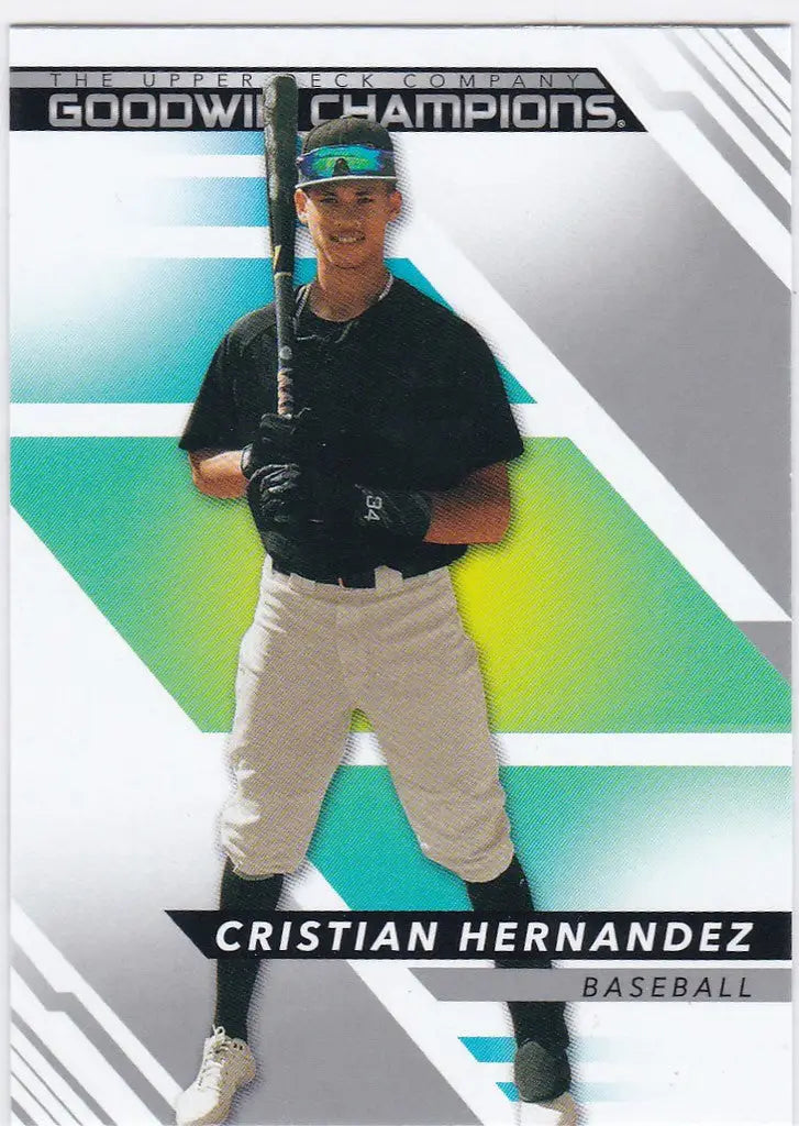Baseball trading card of Cristian Hernandez in batting stance from Goodwin Champions