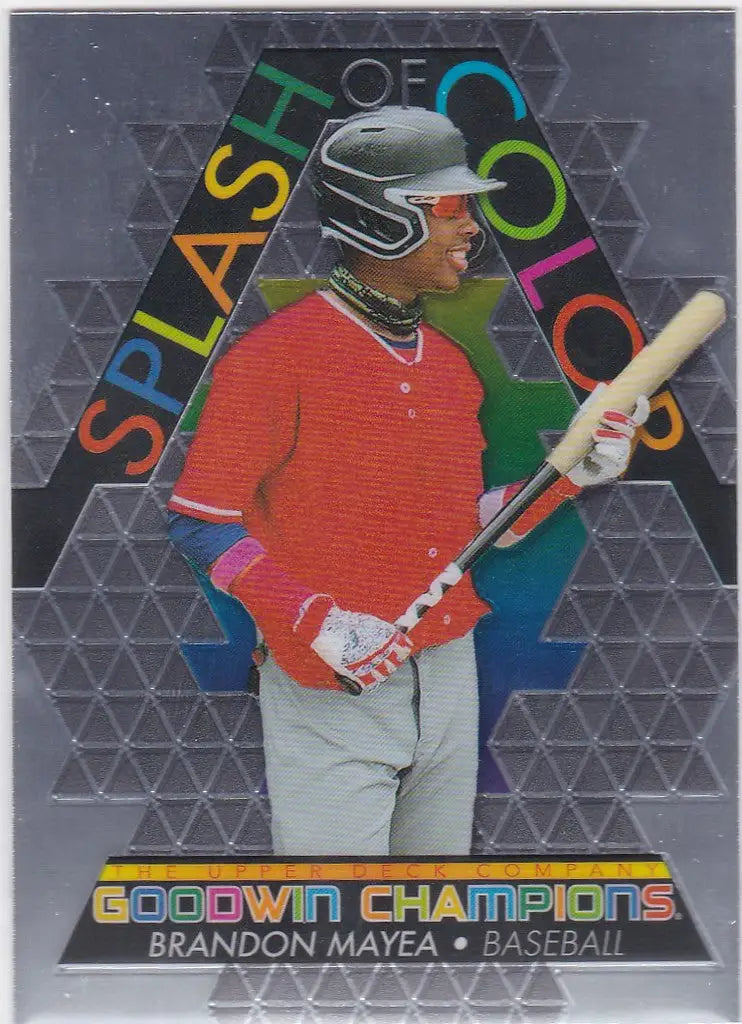 Baseball card of Brandon Mayea in red jersey from Goodwin Champions trading cards