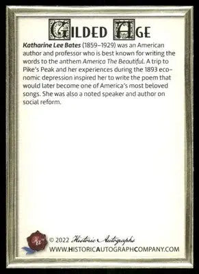 2022 Historic Autographs Gilded Age Katharine Lee Bates #213 - Other
