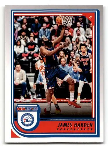 James Harden Philadelphia basketball card from 2022 Hoops series featuring Harden Philadelphia 76ers