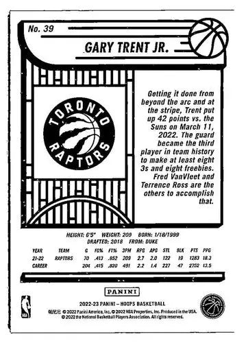 2022 Hoops Gary Trent Jr. Toronto Raptors basketball card with original gloss