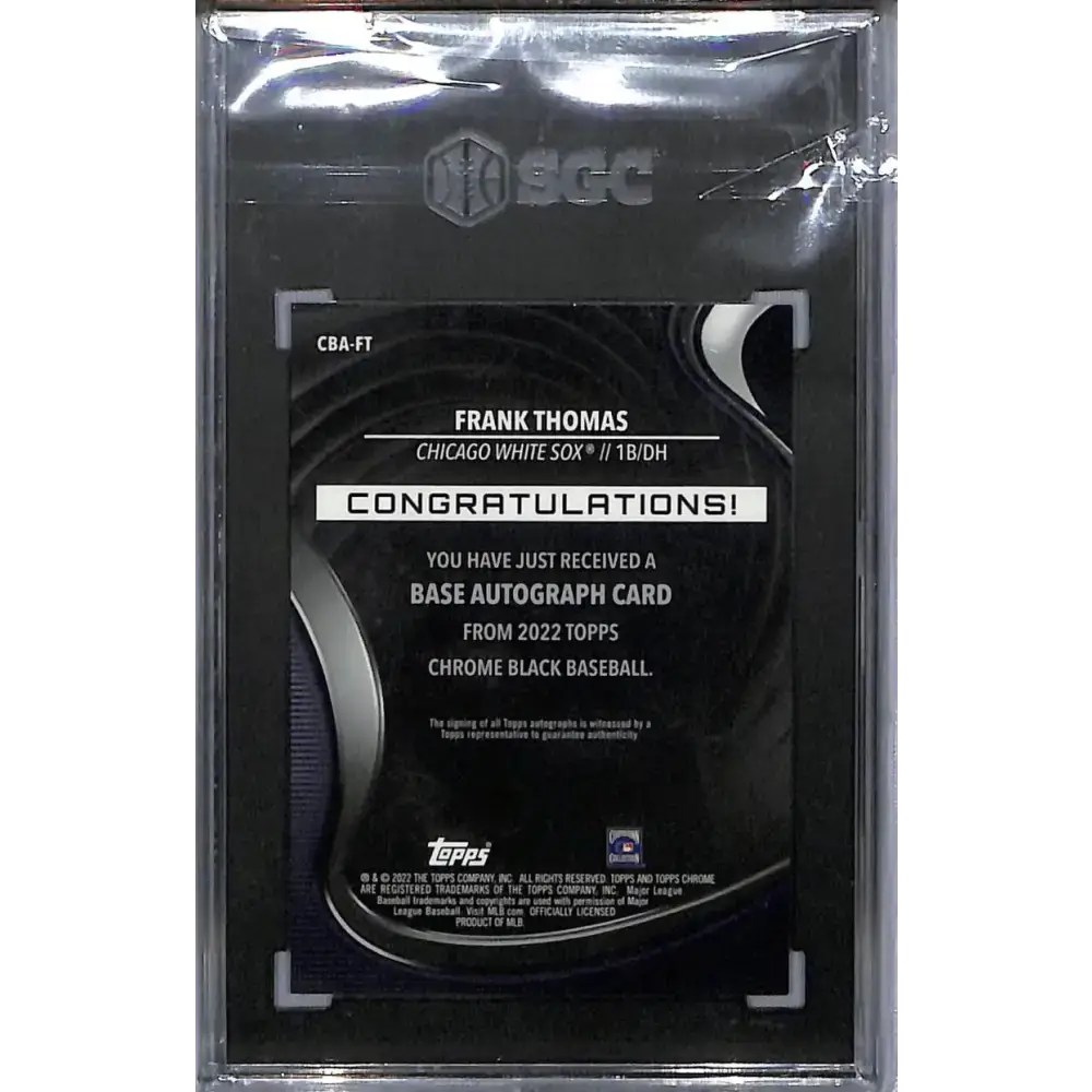 2022 (Label Error 2020) Topps Chrome Black #CBA-FT Frank Thomas SGC 10 Gem Auto Chicago White Sox Baseball Card