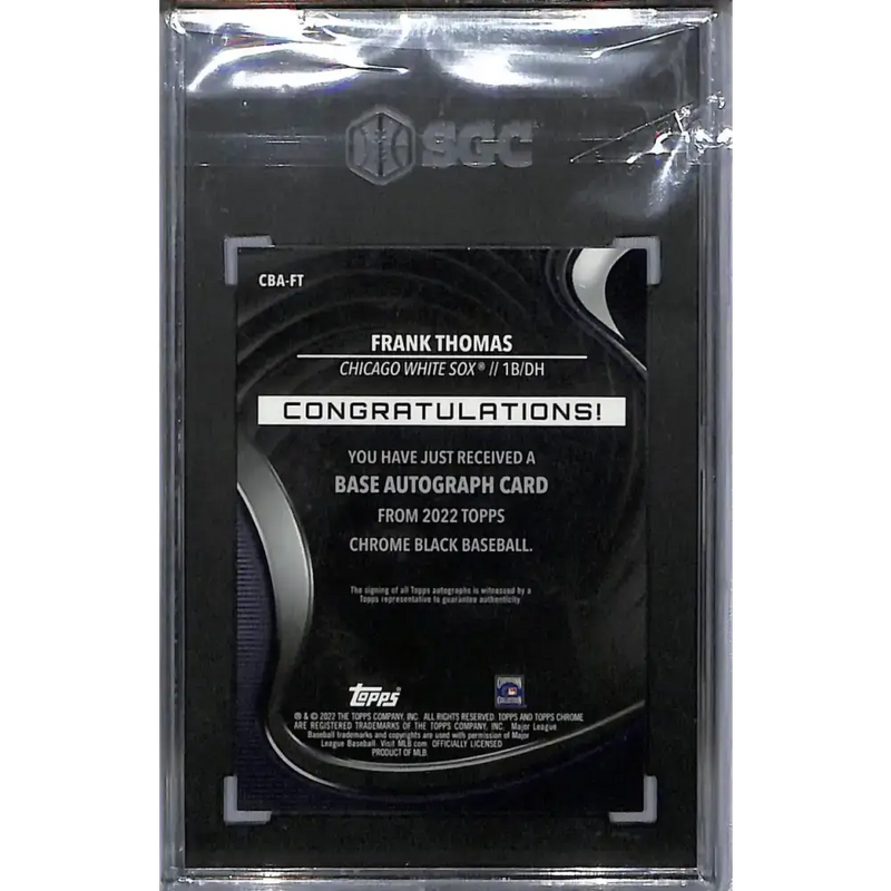 2022 (Label Error 2020) Topps Chrome Black #CBA-FT Frank Thomas SGC 10 Gem Auto Chicago White Sox Baseball Card