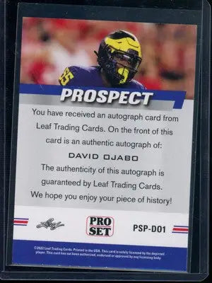 2022 Leaf Pro Set David Ojabo #PSP-D01 Autograph RC Football - Football Card Single