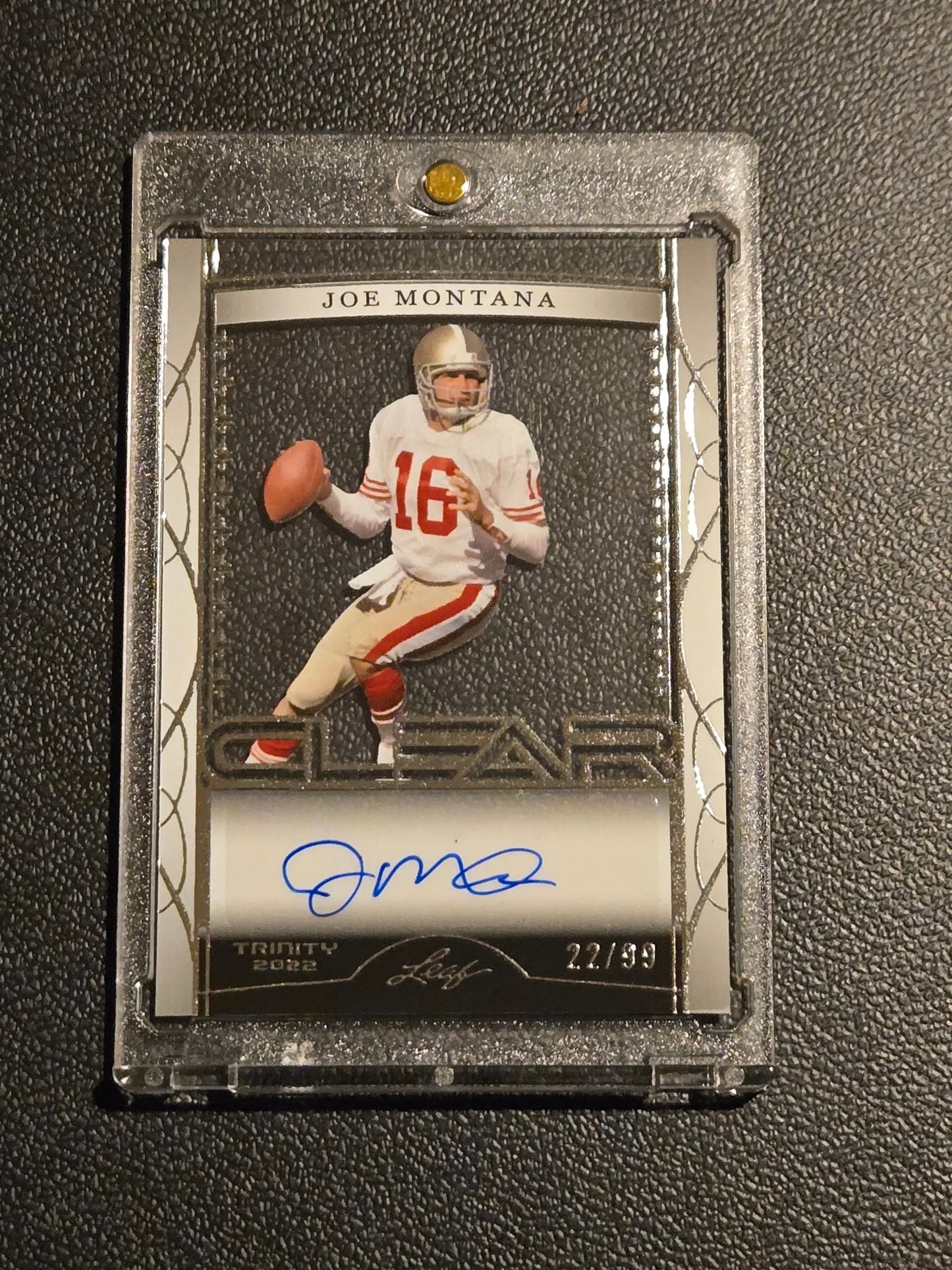 2022 Leaf Trinity #CA-JM1 Joe Montana Clear Autographs Silver #/99 - Football Card Single