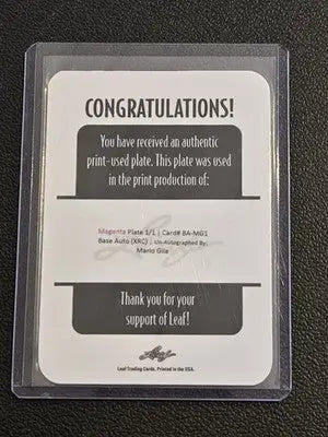 2022 Leaf Vivid #BA-MG1 Mario Gila Printing Plates Magenta #/1 - Soccer Card Single