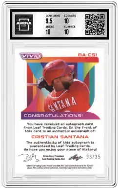 Graded baseball card featuring Vivid Cristian Santana from 2022 Leaf Vivid Cristian Santana series