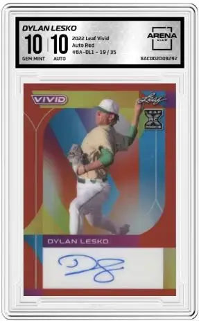 2022 Leaf Vivid Dylan Lesko #BA-DL1 Auto Red 19/35 Baseball Arena Club 10