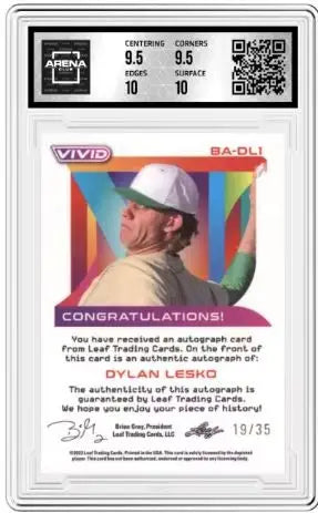2022 Leaf Vivid Dylan Lesko #BA-DL1 Auto Red 19/35 Baseball Arena Club 10