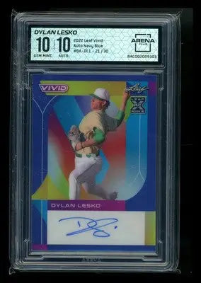 2022 Leaf Vivid Dylan Lesko #BA-DL1 Navy Blue 21/30 Autograph RC Arena Club 10 - Baseball Card Single