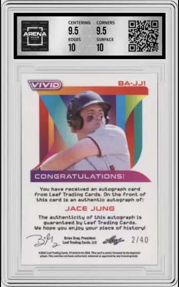 2022 Leaf Vivid Jace Jung #BA-JJ1 Auto Grey 2/40 Baseball AC 10/9 - Baseball Card Single