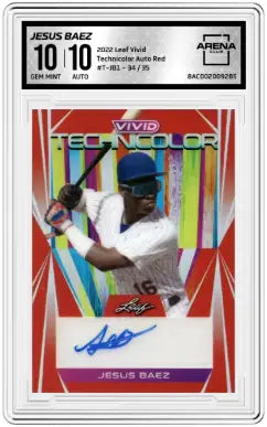 Graded Leaf Vivid Jesus Baez card with Technicolor Red Auto from 2022 Leaf Vivid Jesus collection