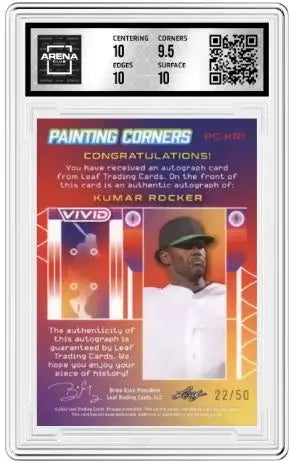 2022 Leaf Vivid Kumar Rocker #PC-KR1 Painting Corners Auto Yellow 22/50 AC 10 - Other
