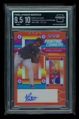 2022 Leaf Vivid Painting Corners Orange Prelander Berroa PC-PB1 Auto 7/10 AC 9.5 - Baseball Card Single