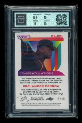 2022 Leaf Vivid Prelander Berroa #BA-PB1 Auto Gray Autograph RC 15/40 AC 10 - Baseball Card Single
