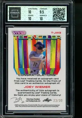2022 Leaf Vivid Technicolor Joey Wiemer #T-JW3 23/30 Baseball Arena Club 10