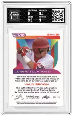 Graded Leaf Vivid Vaun Brown baseball card with autograph and high 9.5 grade