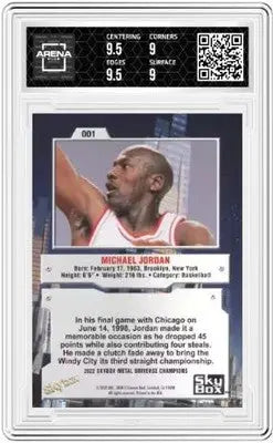 Graded Metal Universe Champions Michael Jordan basketball card with 9.5 centering and surfaces