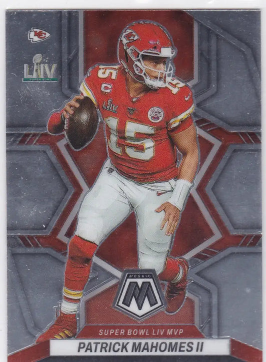 Patrick Mahomes MVP Super Bowl LIV football card from 2022 Panin Mosaic series