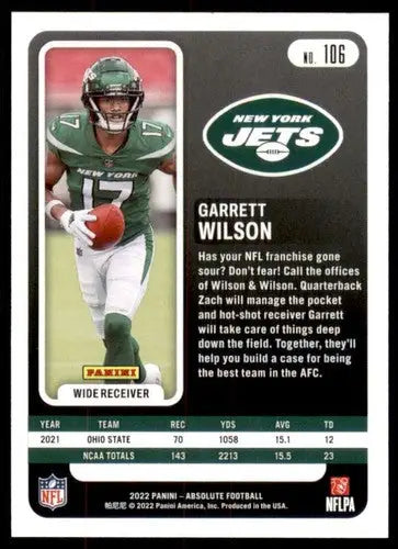 Panini Absolute Garrett Wilson football card with original gloss from 2022 Panini Absolute series