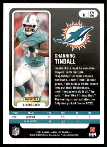 2022 Panini Absolute #152 Channing Tindall NM Near Mint RC Rookie Dolph ID:66042 - Football Card Single