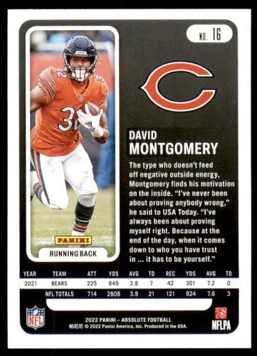 2022 Panini Absolute David Montgomery football card with original gloss Bears ID 52282