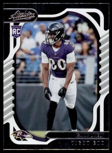 Football trading card from Panini Absolute featuring Isaiah Likely NM-MT RC Rookie