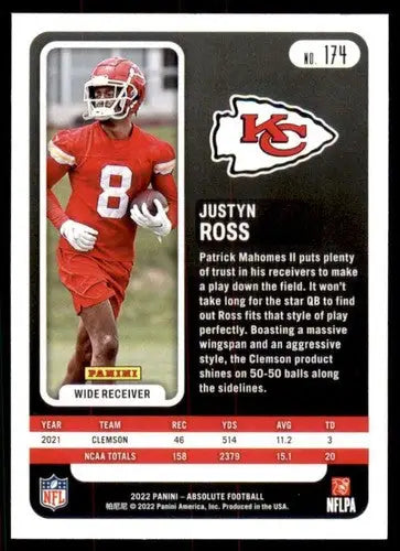2022 Panini Absolute #174 Justyn Ross NM Near Mint RC Rookie Chiefs ID:66971 - Football Card Single