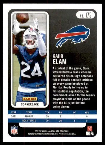 2022 Panini Absolute #175 Kaiir Elam NM-MT RC Rookie Bills ID:49263 - Football Card Single