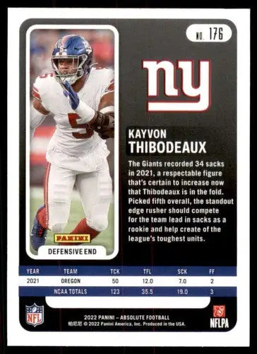 2022 Panini Absolute #176 Kayvon Thibodeaux NM Near Mint RC Rookie NY G ID:66041 - Football Card Single