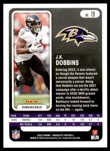 2022 Panini Absolute #19 J.K. Dobbins NM Near Mint Ravens ID:66978 - Football Card Single