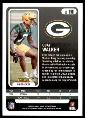 2022 Panini Absolute Quay Walker football card with original gloss from Rookie Packers