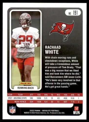 Original gloss Rachaad White football card from 2022 Panini Absolute Rookie collection