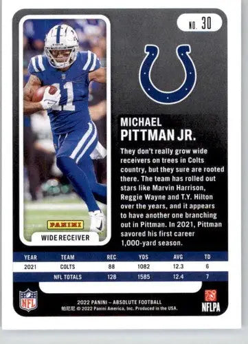 Michael Pittman Jr football card with original gloss from Panini Absolute series