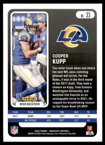 2022 Panini Absolute Cooper Kupp football card with original gloss LA Rams NM-MT