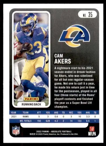 Cam Akers football card from Panini Absolute 2022 with original gloss LA Rams