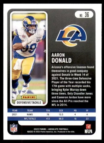 2022 Panini Absolute Aaron Donald football card with original gloss LA Rams ID 52336