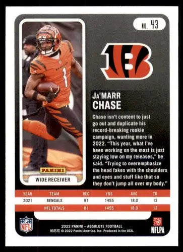 Original gloss Panini Absolute Ja’Marr Chase football card Bengals NM Near Mint