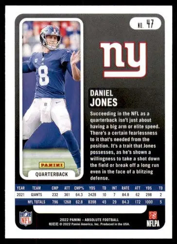 Original gloss Daniel Jones football card in 2022 Panini Absolute product