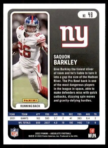 2022 Panini Absolute #48 Saquon Barkley NM-MT NY Giants ID:52329 - Football Card Single