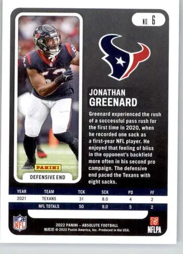 Jonathan Greenard football card from Panini Absolute with original gloss for Texans