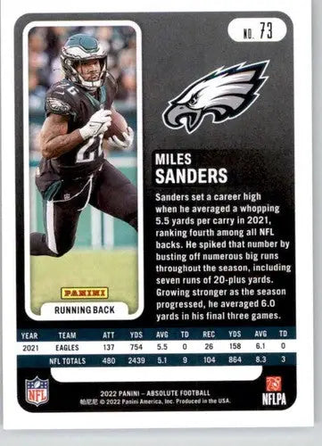2022 Panini Absolute Miles Sanders football card with original gloss displayed