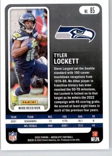 Original gloss Tyler Lockett football card from Panini Absolute, Seahawks collectible