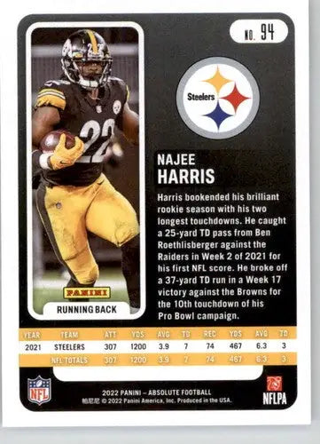2022 Panini Absolute #94 Najee Harris NM Near Mint Steelers ID:66976 - Football Card Single