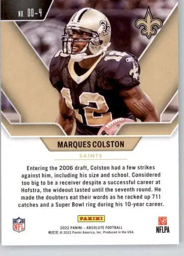 Marques Colston football card from 2022 Panini Absolute Draft Diamonds series