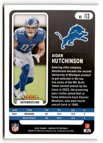 Aidan Hutchinson football card from Panini Absolute Green series with original gloss