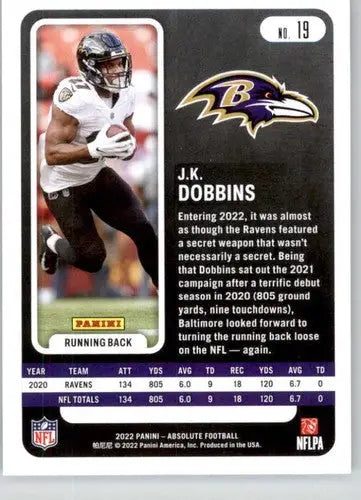 2022 Panini Absolute Green #19 J.K. Dobbins NM-MT Ravens ID:50469 - Football Card Single