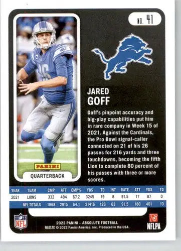 2022 Panini Absolute Green #41 Jared Goff NM-MT Lions ID:49257 - Football Card Single