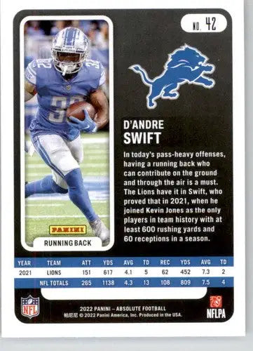 D’Andre Swift football card from Panini Absolute Green 2022 product with original gloss