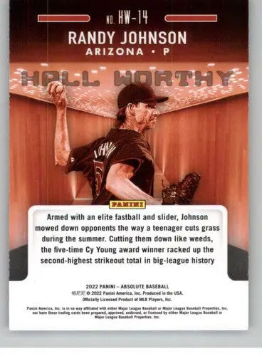 2022 Panini Absolute Hall Worthy Retail #14 Randy Johnson NM-MT Diamond ID:52344 - Baseball Card Single